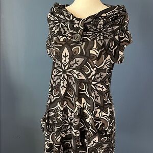 Figwood Anthropologie, sweater tunic jumper, juniors M-L stretchy knit, blk/grey